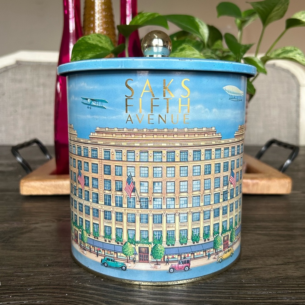 Saks Fifth Avenue Vintage 1920’s Illustration Round Metal Canister!
